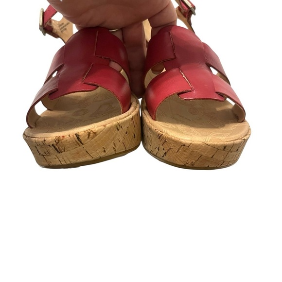 NWOT Korks by Kork Ease Brie Sandals Sz 8 Red Leather Wedge Heel Boho Shoes - Picture 5 of 8
